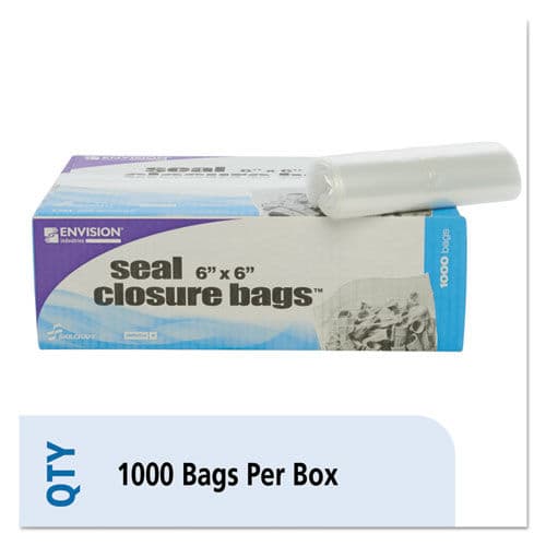 Zip-Seal Closure Bags, Clear, 6 x 6, 1000/Carton