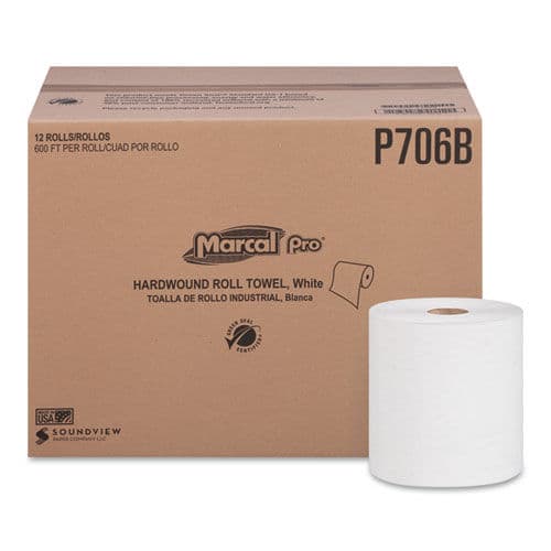 Hardwound Roll Paper Towels, 1-Ply, 7 7/8" x 600ft, 12 Rolls/Pack, 6 Pack/Carton