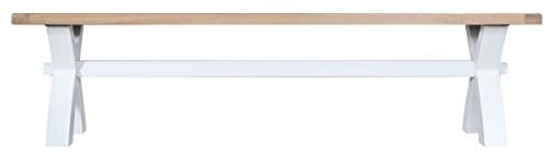 Taunton White Painted Small Cross Leg Bench with Lime wash Oak Tops Seating for 3