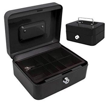 6" Petty Cash Box Safe Lock Removable Workplace Money Change Tray Tin. (Black)