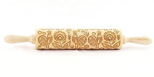 STODOLA Folk Pattern with Rooster - Engraved rolling pin for Embossed cookies 16.9-inch by STODOLA