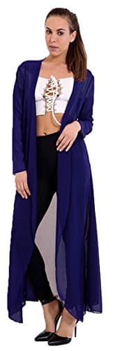 GK CLOTHING Women's Plus Size Long Sleeve Chiffon Lightweight Maxi Sheer Duster Cardigan (Navy, XL UK (16-18))