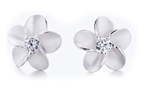 High Quality Silver &amp; Crystal flower design butterfly back stud earrings