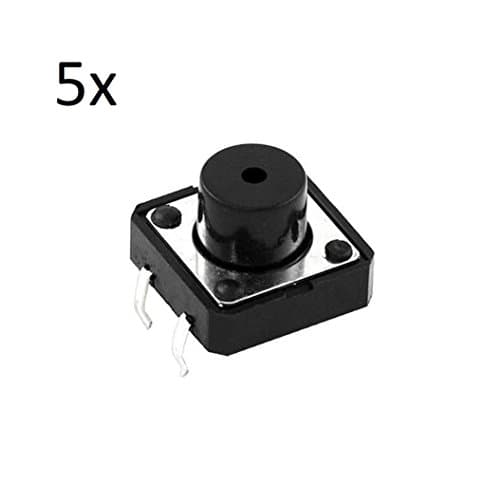 tecnostore® 5 x Tactile Buttons Black 12 x 12 x 7 mm Micro Mini Switch Button Arduino Miniature 4P