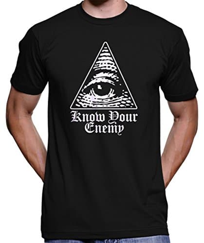 All Seeing Eye "Know Your Enemy" T-Shirt - New World Order NWO Illuminati Conspiracy Bilderberg Freemason Pyramid Of Horus (X-Large, Black)
