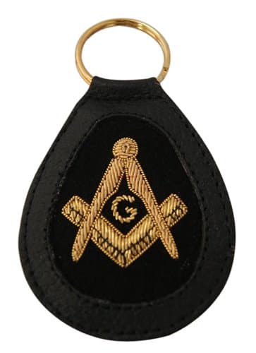 Masonic Key Ring real Leather Base Hand Embroidered Bullion Thread Gold SC &amp; G