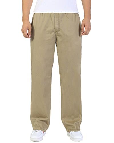 COUSIN CANAL Men's Cotton Cargo Elastic Waist Loose-Fit Leisure Work Pants Yellow XXXL