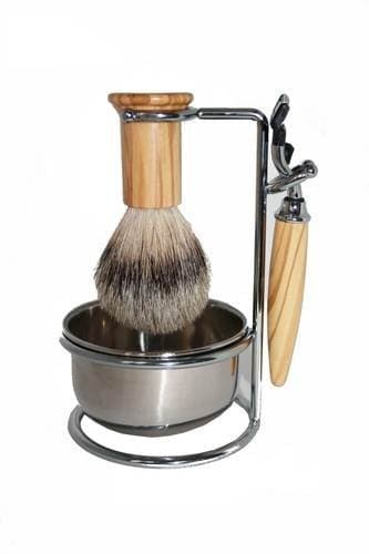 Shaving Set RAZZOOR Olive Wood for Mach 3, 4-pieces