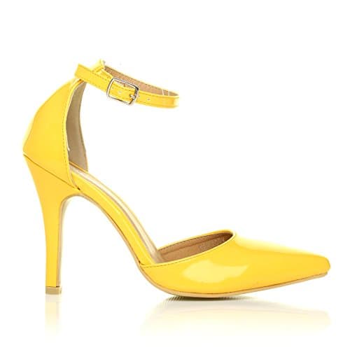 NEW YORK Yellow Patent Ankle Strap Pointed High Heel Court Shoes Size UK 5 EU 38