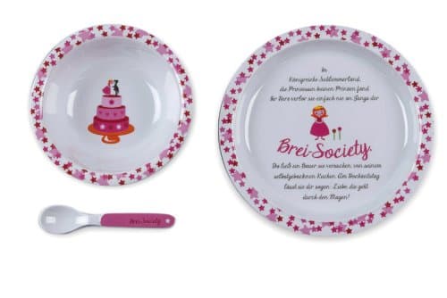 Kjomizo Coffret vaisselle en mélamine décorée d'une histoire drôle pour enfant Assiette Bol et Cuillère Livrés dans un coffret cadeau