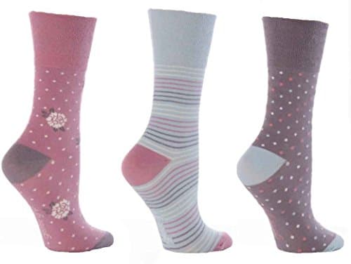 Drew Brady 3 Flower Dot Stripe Ladies Non Elastic Gentle Grip Socks 4-8