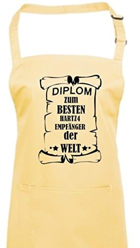 Apron, Diplom For The Best HARTZ4 Receiver in the World, cotton blend, lemon, 72 cm x 86 cm