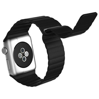 Apple Watch Band, Kasima Milanese Loop Stainless Steel Bracelet Strap Band for Apple Watch/ Sport/ Edition with Unique Magnet Lock (42mm, Leather Loop-Black)
