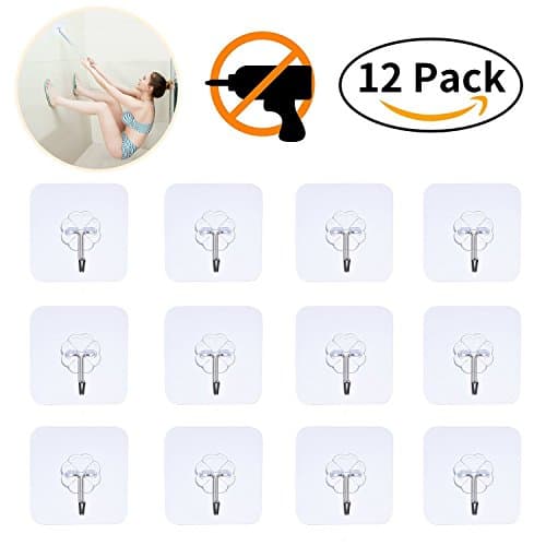 12PCs Adhesive Hooks, Heavy Duty Wall Hooks Waterproof Stainless Steel Hooks Wall Hanger Mounted Non-slip Hooks for Bathroom Kitchen Wall Door Ceiling,Dog Leash, Umbrellas, Scarves,Towels, Robes, Bags, Coats, Keys