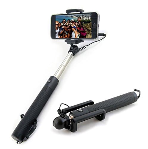 Selfie Stick [GLOBE STICK] With Button On Handle - Extendable Wired Handheld Monopod With Built-In Remote Shutter - Universal Phone Holder, iPhone 6 6S 5 5S 4S 4 Samsung Android Asus, Black