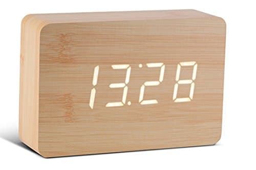 Excelsior Worldwide Limited Wooden 'Block' Clock with LED and Sound Activation (Wood with WHITE led)