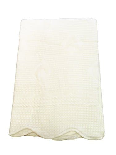 Gorgeous Cream Waffle Baby Cotton Shawl with ABC Alphabet Design With Scalloped Edging