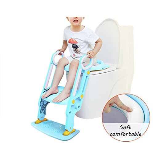 YFF-Baby Toddler Toilet Seat Soft Comfortable Potty Trainer Toilet Trainer Children Potty Children's Toilet Seat Boy Girl Folding Stairs Toilet Seat Load-bearing 75kg (Blue)