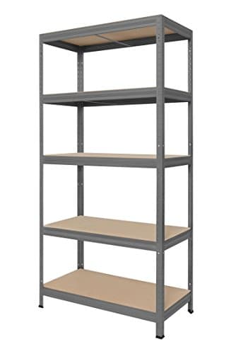 Hans Schourup 13501080 Storage Shelving Unit with 5 Shelves Made of MDF, Holds up to 275 kg per Shelf, 180 cm x 90 cm x 45 cm, Grey