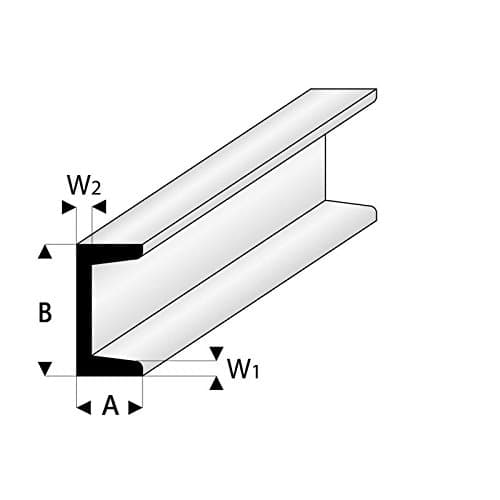 Maquett (Raboesch) Styrene Sections C Channel. 5 pieces, 330mm long. Choice of sizes, Delivery charge is for any quantity. (3mm x 1.5mm)