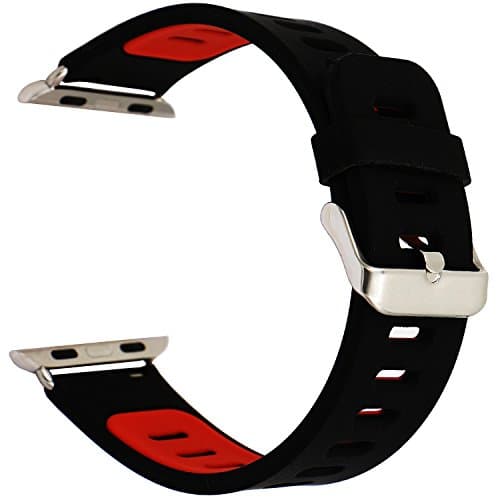 Apple Watch starp , Elespoto for Apple Watch Band Series 1 Series 2 Soft Sports Silicone Bracelet Strap Wristband Replacement Watchband with Quick Release for Apple iWatch Sport Band (black red, 42MM) (black red, 38MM)