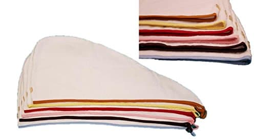 100% COTTON QUICK HAIR DRYING TOWEL TURBAN Twist Wrap Loop Button Hat Cap TERRY (White with Blue Edging)