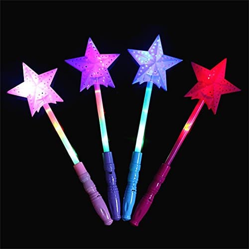 MeMo Toys LED Light Wand 4Pcs Assorted Girls Fairy Glow Sticks Flash Wands for Kids 12inch Concert Night Ball Party Favor (Pentagram)