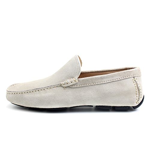 Giorgio Rea Men Classic Car Shoes Elegant Sour Cream Slipper Mocassins Handmade Shoes Made In Italy Genuine Real Leather Oxfords Richelieu Brogue Gentlemen (EUR 44 - UK 10 - US 11, Sour Cream)