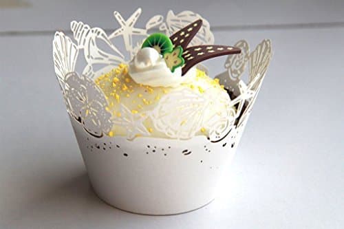 Worldoor Hawaii Beach Seashell Laser Cut Cupcake Wrappers Cupcake Liners Muffin Container for Baby Shower Baby Birthday Christening or Wedding Party Cupcake Decoartion (White) by Worldoor