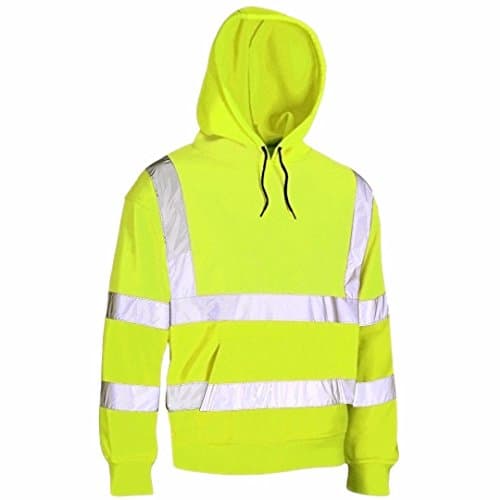 HIGH VISIBILITY HOODED HI VIZ VIS SWEATSHIRT FLEECE SCURITY SHIRTS ZIP REFLECTIVE BAND HOODIES SAFETY WORK WEAR JUMPER HOODY TOP POLLOVER (Large, Yellow / Pullover)