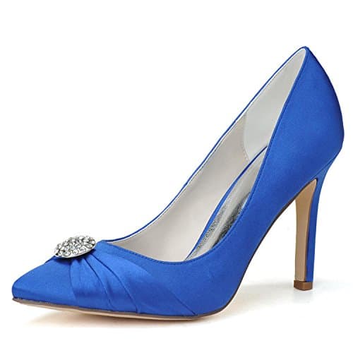 Elobaby Women's Wedding Shoes Pointed Toe Gown Bride Ivory Platform/Buckle/0608-08, Blue, 36