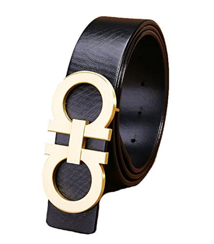 GoblinKingdom Men Business Casual H Word With Double Hole Smooth Leather Buckle Belt