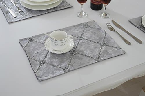 SAEJJ-Table Runners Plaid placemats, placemats table cloth Western food, flocking mat bowls saucers should pad 30*40cm,Gray Tablecloth