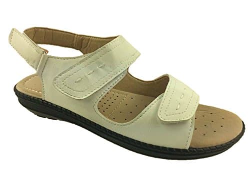 LADIES FAUX LEATHER MULTI TOUCH FASTENING SUMMER SANDALS COMFORT INSOLE SIZE UK 5-9 (8, White)