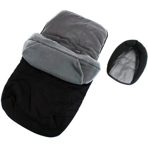 3 In 1 Luxury Padded With Pouches Footmuff Liner And Baby Head Hugger Fits Any Stroller Pram Or Buggy - Black/Grey