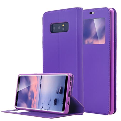 Galaxy Note 8 Case, Snewill [Big Window] PU Leather Magnetic Closure Flip View Case Folio Stand Cover with Card Slot for Samsung Galaxy Note 8 - Purple