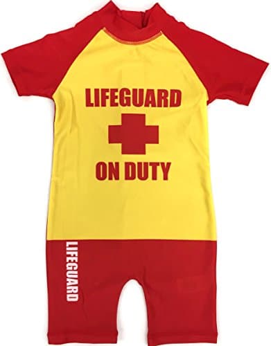 Sunsafe LIFEGUARD ON DUTY All in One Swimsuit Costume sizes from 1.5 to 5 Years