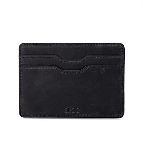 Black Genuine Leather Wallet CHARLES with RFID Protection and Vintage Look. Extra Slim without Coin Pocket by SILEO®