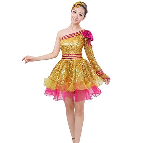 Byjia Square Dance Clothes Women National Performance Vitality Sequins Flamenco Dresses Atmosphere Opening Ceremony Modern Classical Costumes . Yellow . Xxl