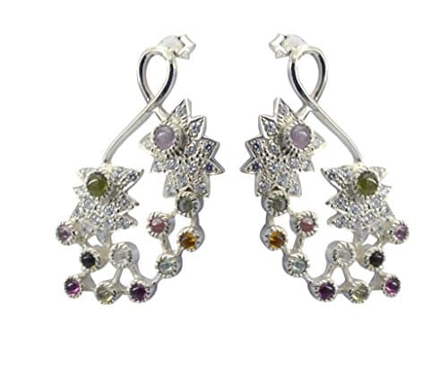 Riyo Gems Women's Tourmaline 925 Solid Sterling Silver Hand Carved Earring Multicolour N½