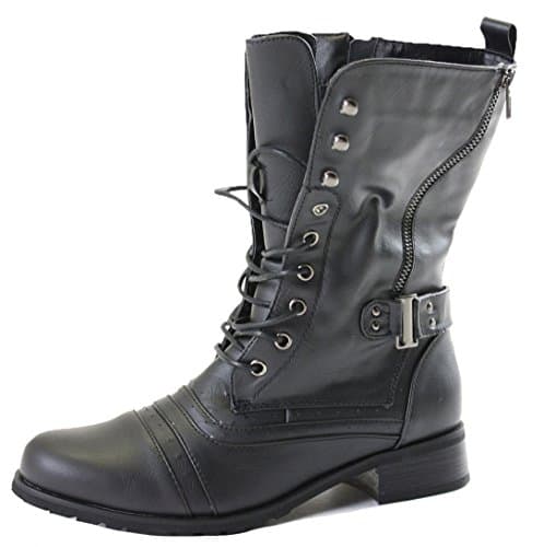 Womens Lace Up Ankle Combat Army Style Black Ladies Military Worker Boots