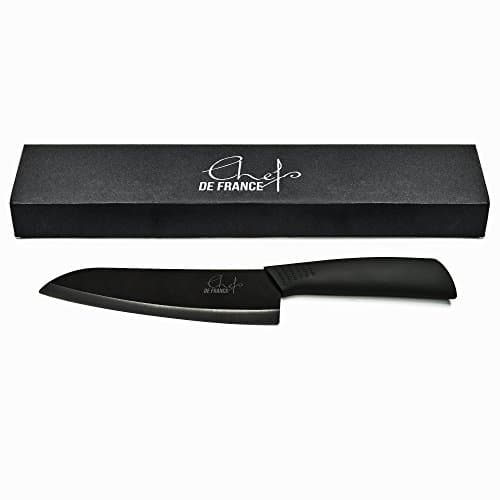 ChefsDeFrance ✮✮✮ Black ceramic Santoku - chef’s knife - ultra sharp – perfect for everyday use – excellent quality – FREE storage case 【 MONEY BACK GUARANTEE 】