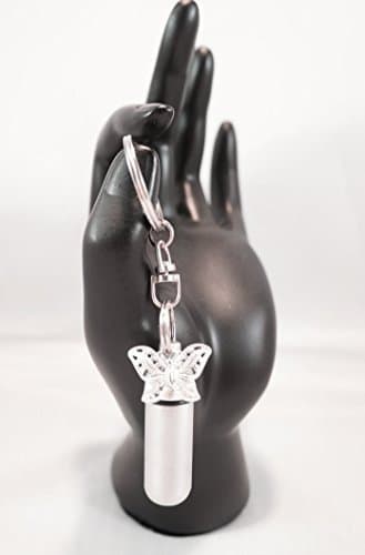Silver Lace Butterfly Cremation Urn Keepsake on Stainless Steel Swivel KeyChain by Pasco Specialty