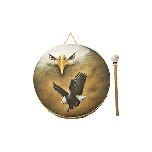 Tarahumara Eagle Hand Painted 12" Natural double Skin Drum - (Light Ceremony/Decorative Use)