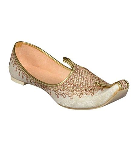 Sunlife Mart Rajwari Designer Beige Jutti Handmade Indian Velvet &amp; Leather Traditional Flat Shoes Purely Handcrafted Ethnic Ballet Flats