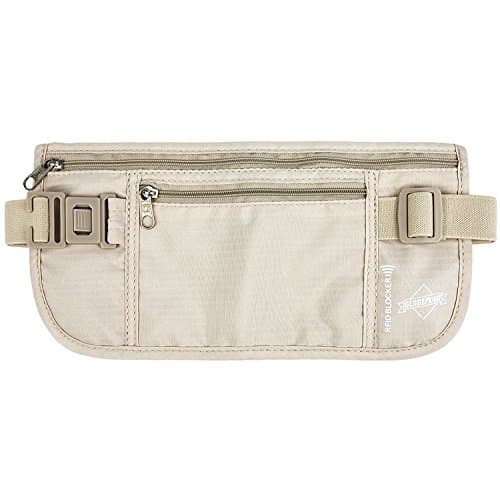 Money Belt With RFID protection – Hidden Travel Wallet beige for Men &amp; Women Ideal for Travels – Discreet Waist Pack – by Globeproof®