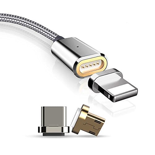 Magnetic Charge Wire for Samsung & Iphone Apple USB Charging Adaptor for Smart Phones and Tablets (Straight, Silver - & Micro USB Fast Charge Connector)