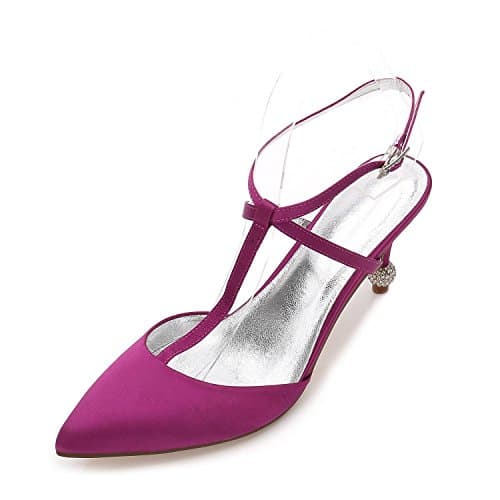 Elegant high shoes Womens D17767-31 Ivory Satin &amp; Close Wedges Satin Prom Wedding Bridal Court Shoes, Purple, 38