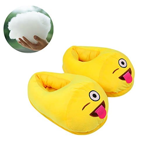 Emoji Slipper,Cozy Shoe—Thick 100%, Plush Cotton Cute Cartoon Funny Soft Warm and Comfortable ,Indoor &amp;Bedroom Slippers with Non-Skid Footpads for Kids,Teens,Girl &amp; Women One Size Fits all (tongue)