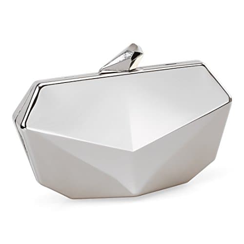 Metallic Fox Face Shaped Hard Case Clutch Evening Handbag w/ Detachable Strap - Brilliant Silver